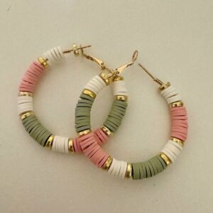 Boucles d’Oreilles heishi – Kaki, Rose et Crème